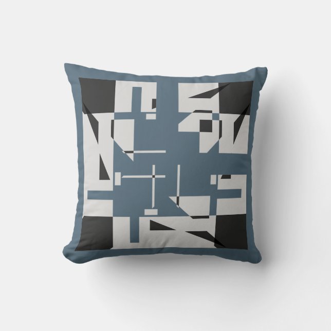 Gray Black Slate Blue Small Shapes Art Labyrinth Throw Pillow (Front)