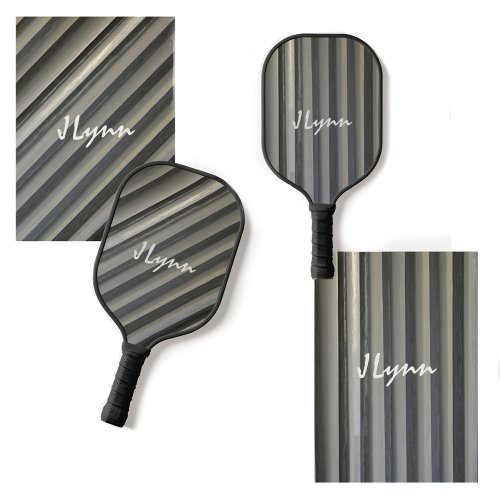 Gray Black Smokey Monochromatic Striped with Name Pickleball Paddle