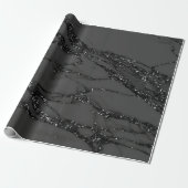 Gray Black Spark Graphite Glitter Marble Stone Lux Wrapping Paper (Unrolled)