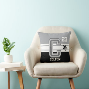 Gray & Black Sport Letter Throw Pillow