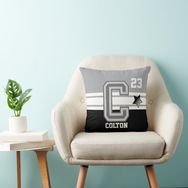 Gray & Black Sport Letter Throw Pillow (Chair)