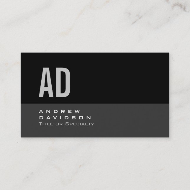 Gray Black Stripe Monogram Stylish Business Card (Front)