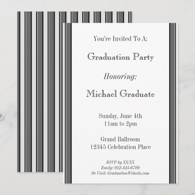 Gray Black Striped Custom 5x7" Graduation Invitation (Front/Back)