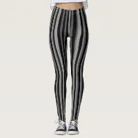 Black & Gray Horizontal Stripes Leggings, Zazzle