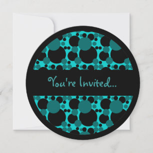 Gray black teal dots sweet 16 circle invitations