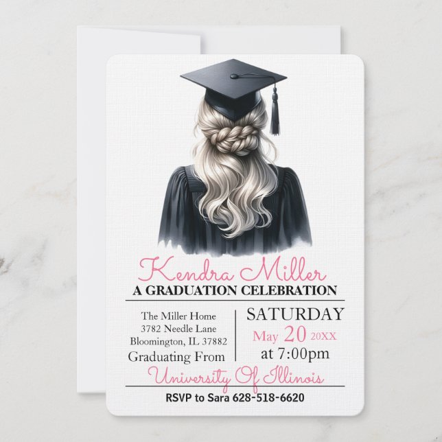 Gray & Black Watercolor Graduation Invitation (Front)