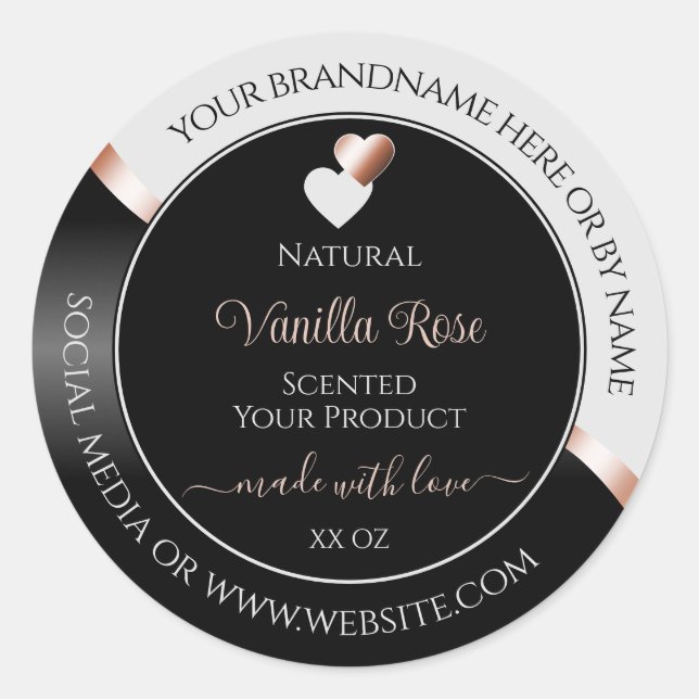 Gray Black Wavy Rose Gold Hearts Product Labels (Front)