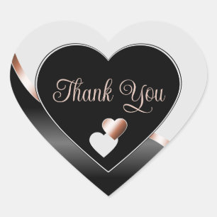 Gray Black Wavy Rose Gold with Hearts Thank You Heart Sticker