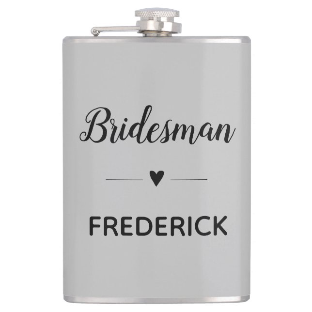 Gray Black Wedding Bridesman Personalized Flask (Front)