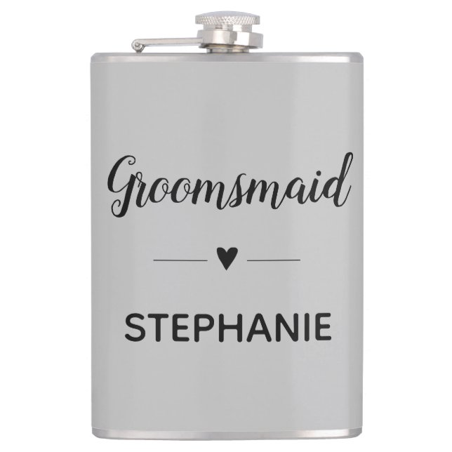 Gray Black Wedding Groomsmaid Personalized Flask (Front)