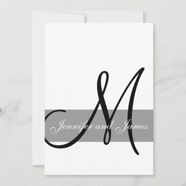 Gray Black Wedding Invitation | Monogram Names (Front)