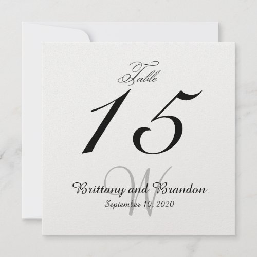 Gray Black Wedding Square Table Number Card