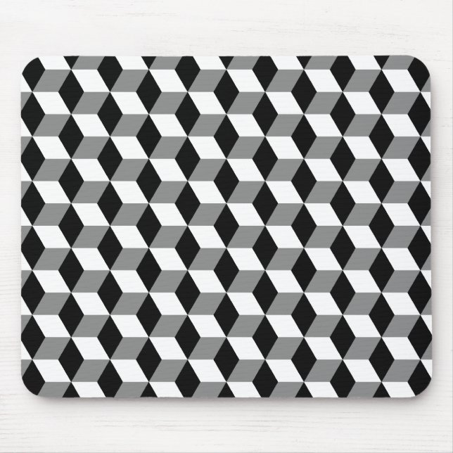 Gray, Black & White 3D Cubes Pattern Mouse Pad (Front)