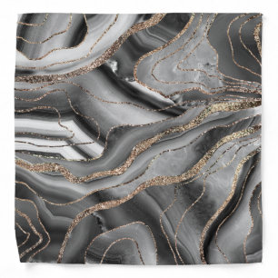 Gray Black White Agate Gold Glitter Glam #1 Bandana