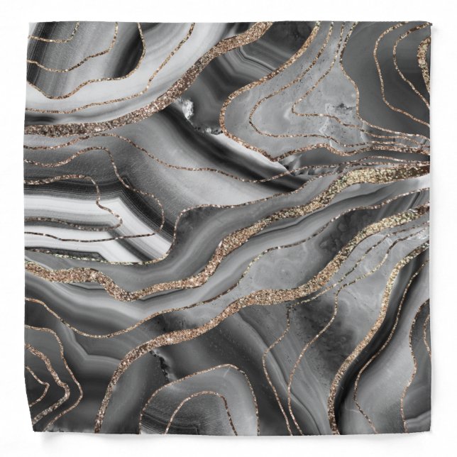 Gray Black White Agate Gold Glitter Glam #1 Bandana (Front)