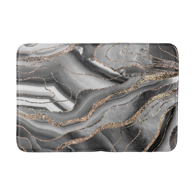 Gray Black White Agate Gold Glitter Glam #1 Bath Mat (Front)