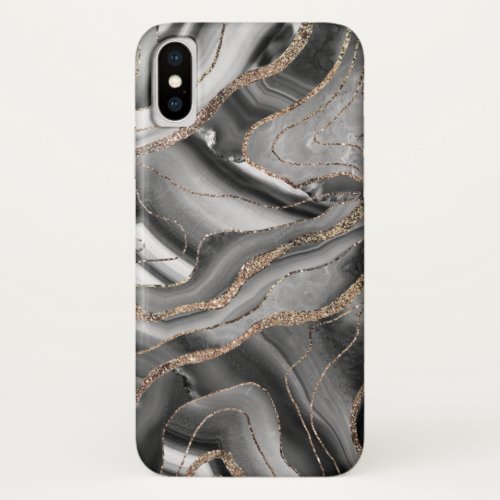 Gray Black White Agate Gold Glitter Glam 1 iPhone X Case