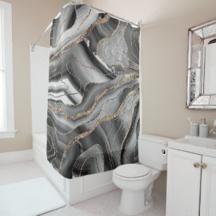 Gray Black White Agate Gold Glitter Glam #1 Shower Curtain