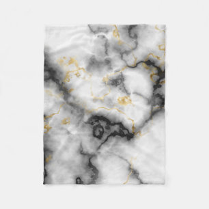 Gray Black White and Gold Marble Pattern Fleece Blanket