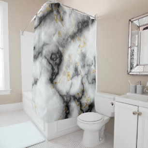 Gray Black White and Gold Marble Pattern Shower Curtain