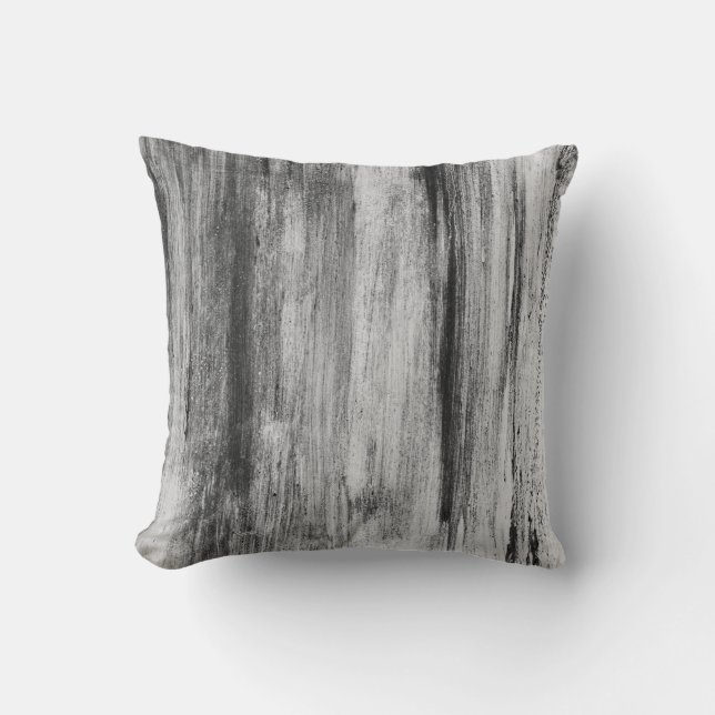 Gray Black & White Artistic Abstract Brushstrokes Throw Pillow (Front)