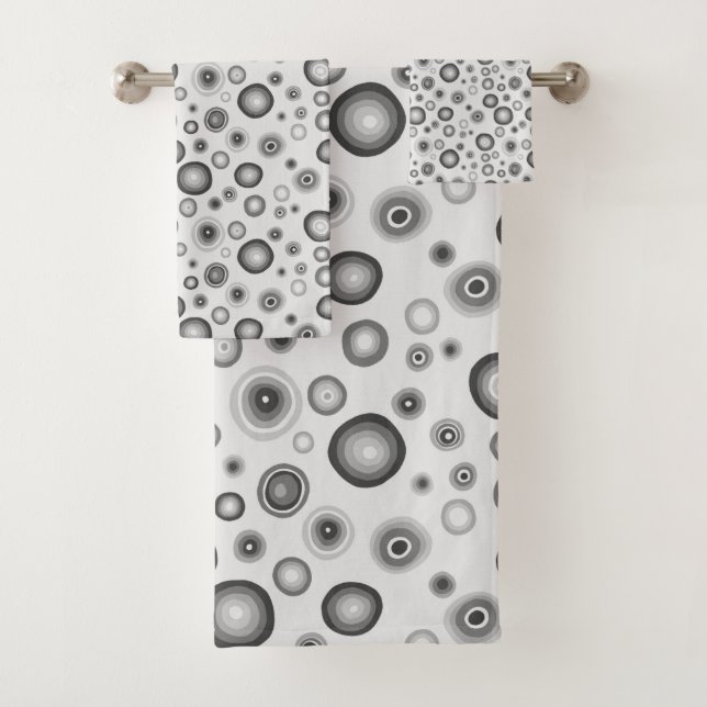 Gray Black White  Bubbles Modern Circles Pattern Bath Towel Set (Insitu)
