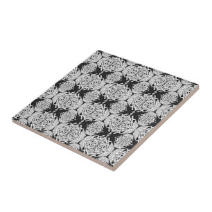 Gray Black White Butterfly Wing Abstract Pattern Ceramic Tile