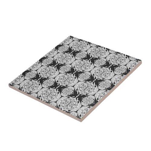 Gray Black White Butterfly Wing Abstract Pattern   Ceramic Tile