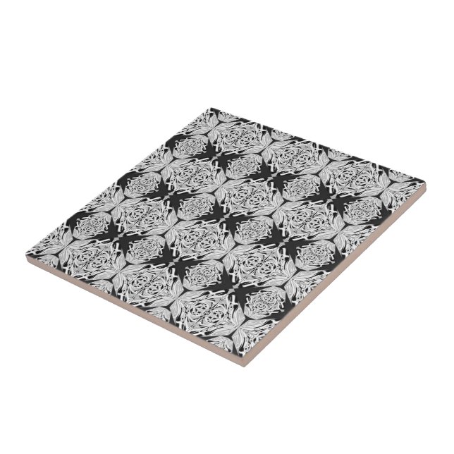 Gray Black White Butterfly Wing Abstract Pattern   Ceramic Tile (Side)