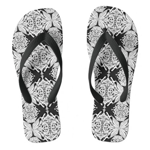Gray Black White Butterfly Wing Abstract Pattern  Flip Flops