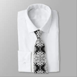 Gray Black White Butterfly Wing Abstract Pattern Neck Tie