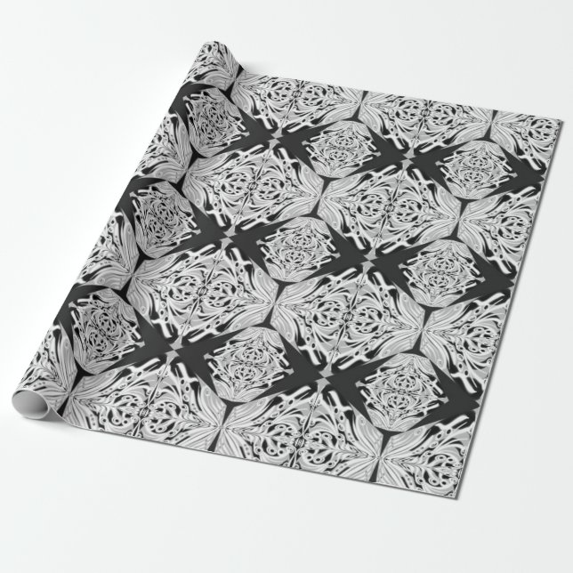 Gray Black White Butterfly Wing Abstract Pattern  Wrapping Paper (Unrolled)