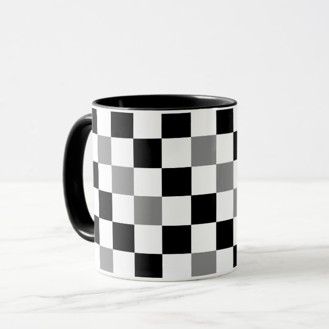 Gray Black White Checkered Pattern Design  Mug (Front Left)