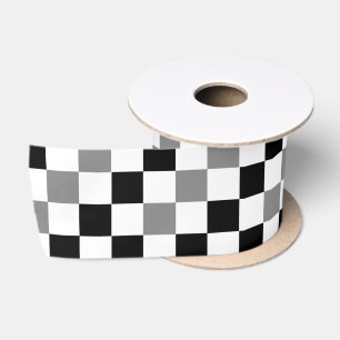 Gray Black White Checkered Pattern Design Satin Ribbon