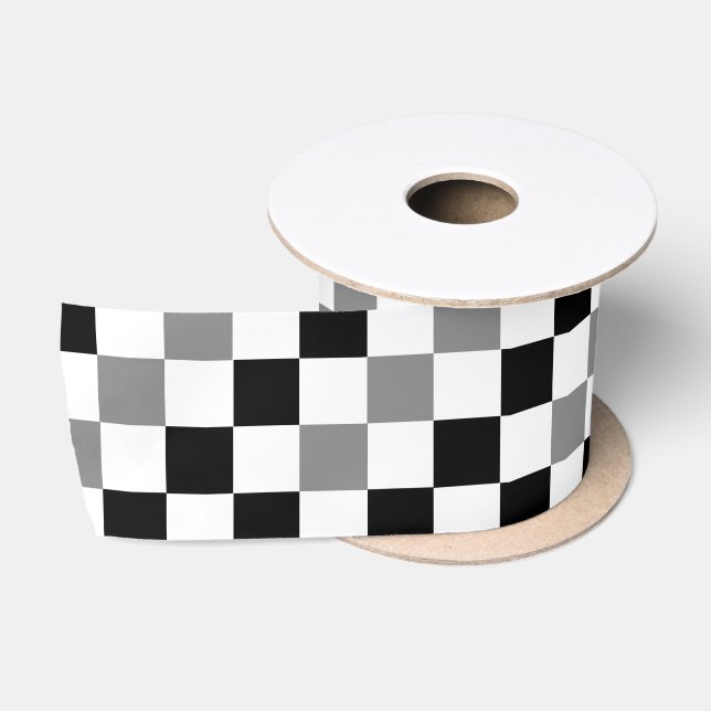 Gray Black White Checkered Pattern Design  Satin Ribbon (Spool)