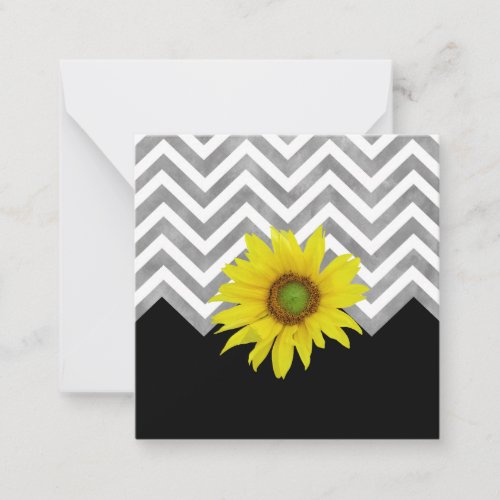 Gray Black White Chevron Color Block w Sunflower Note Card