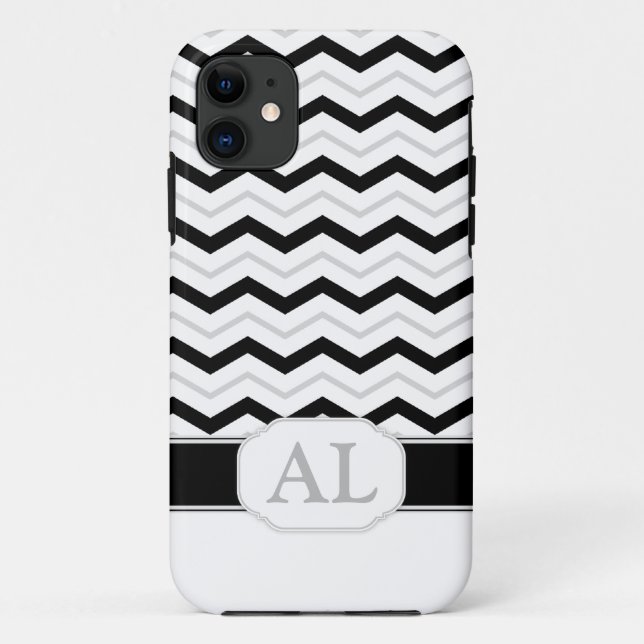 Gray Black & White Chevron Monogram iPhone 5 Case (Back)