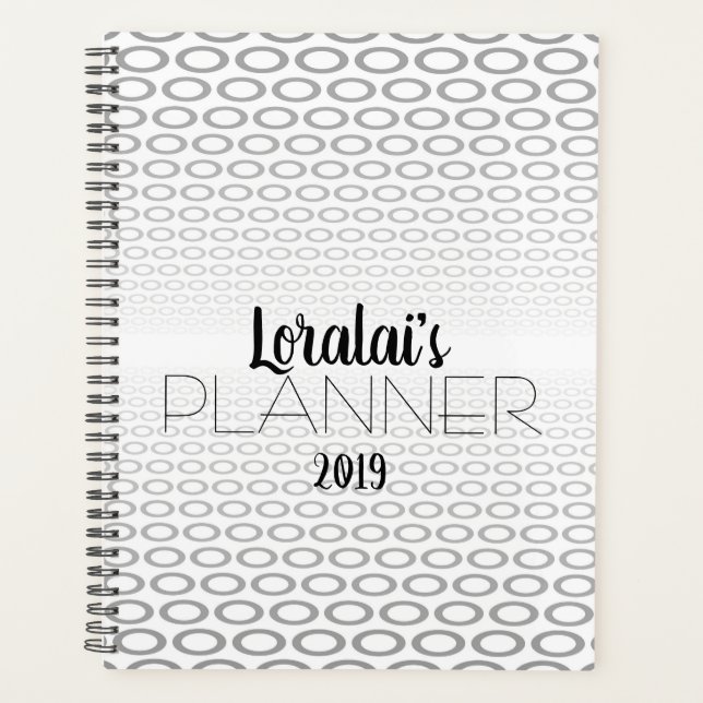 Gray, Black & White Circle Pattern Planner (Front)