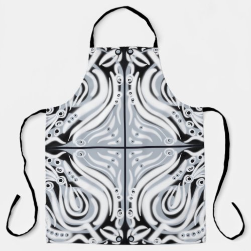 Gray Black White Curly Abstract Pattern  Apron