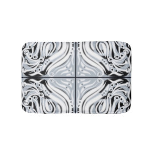 Gray Black White Curly Abstract Pattern  Bath Mat
