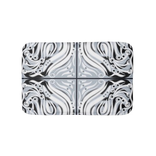 Gray Black White Curly Abstract Pattern  Bath Mat