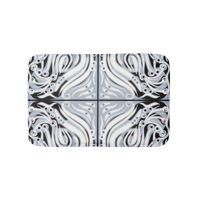Gray Black White Curly Abstract Pattern  Bath Mat (Front)