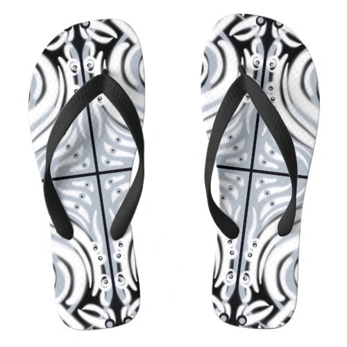 Gray Black White Curly Abstract Pattern  Flip Flops