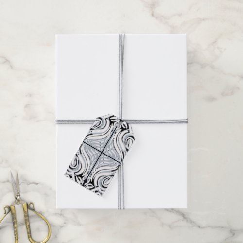 Gray Black White Curly Abstract Pattern  Gift Tags