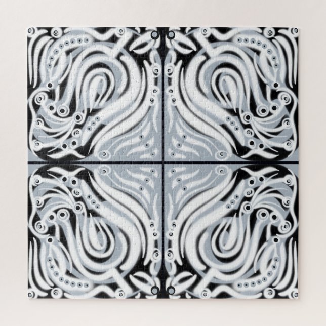 Gray Black White Curly Abstract Pattern  Jigsaw Puzzle (Vertical)