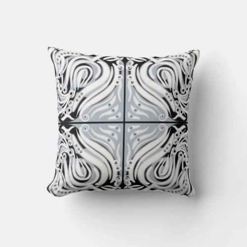 Gray Black White Curly Abstract Pattern  Throw Pillow