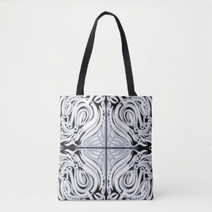 Gray Black White Curly Abstract Pattern Tote Bag