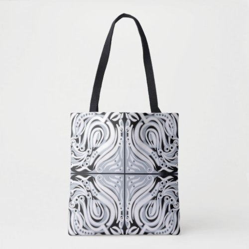 Gray Black White Curly Abstract Pattern  Tote Bag