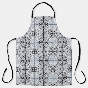 Gray Black White Curly Abstract Repeat Pattern  Apron