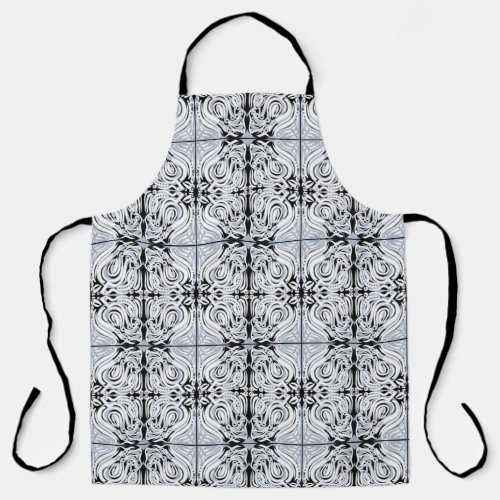 Gray Black White Curly Abstract Repeat Pattern  Apron